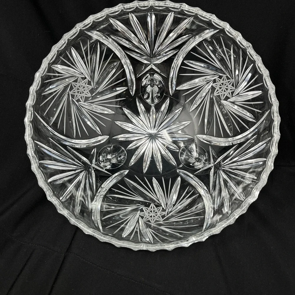 American Cut Pinwheel 3 Toed Vegetable Serving Bowl Crystal‎ 9.5